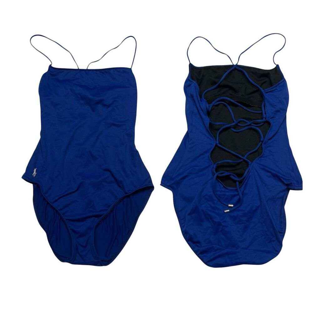 Polo Ralph Lauren Blue Lace Up Criss Cross One Piece Swimsuit